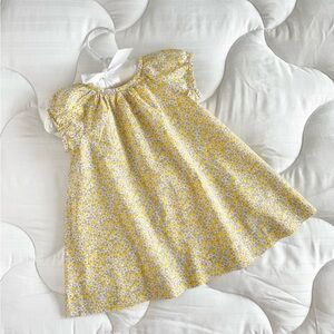 Bonpoint Baby Girl Yellow Ditsy Floral Liberty Bishop Cap Sleeve Button Dress 6M